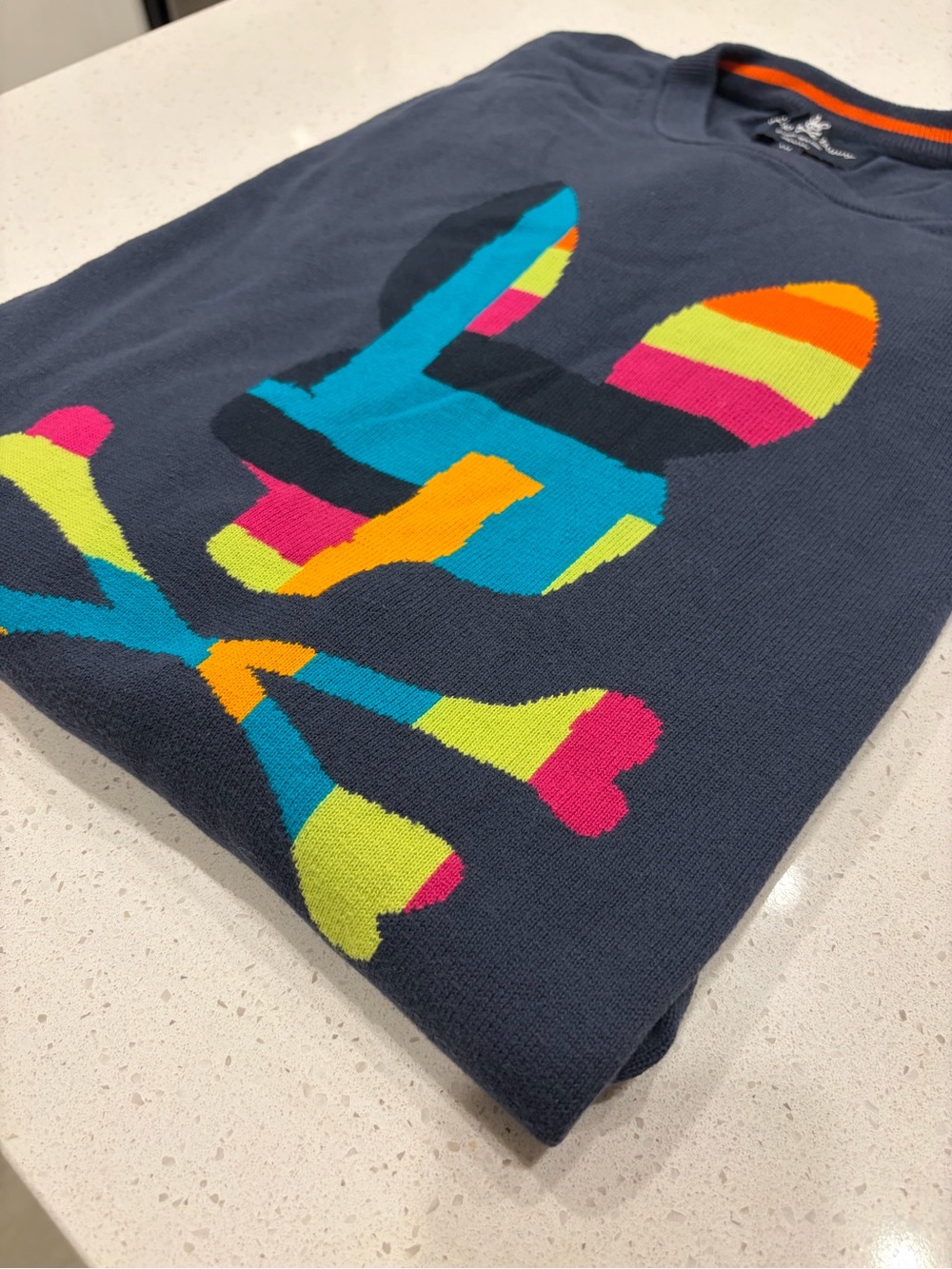 Psycho Bunny Men's Navy Crewneck Sweater with Multicolor Logo